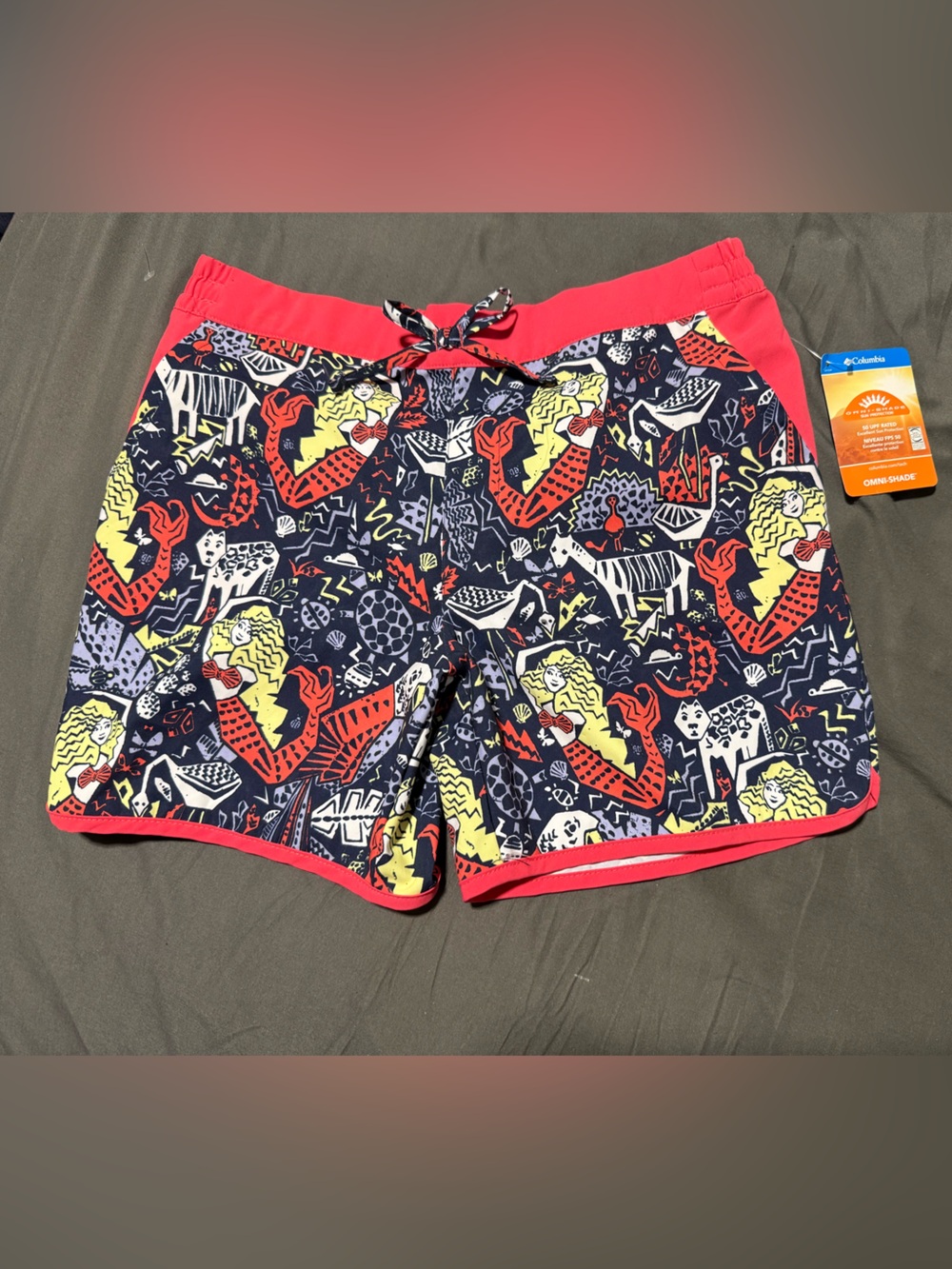 Columbia Mermaid Sandy Shores Board Shorts Orange and Blue Omni-Shade NWT Large